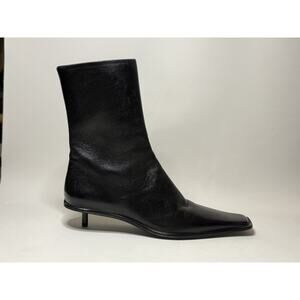 Jil Sander Black Leather Square Toe Kitten Heel Ankle Boots EU 36 US 6 $1530 NEW